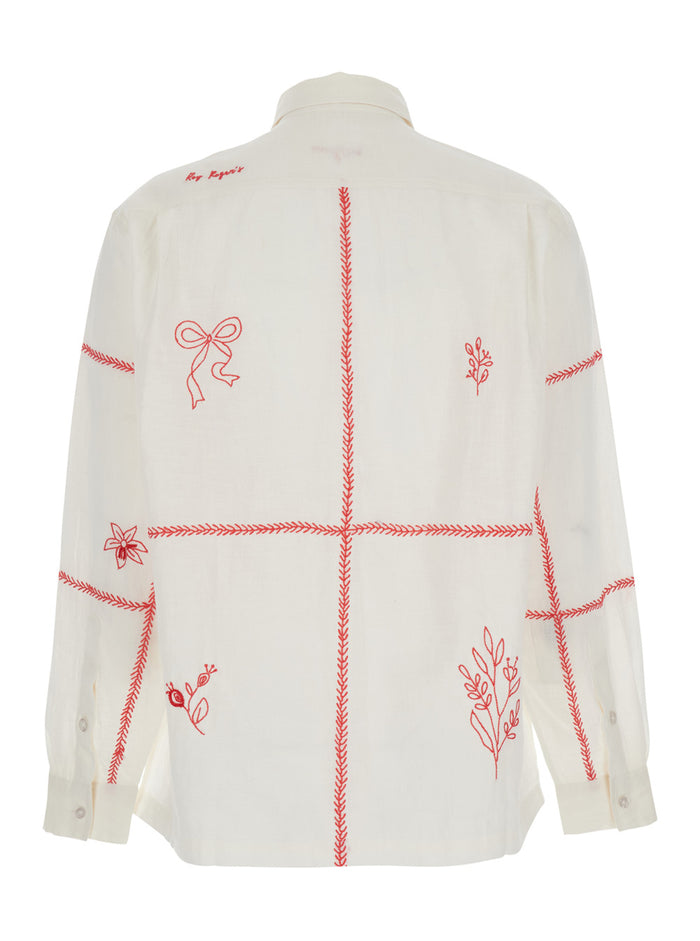 Harvest Shirt with Floral Embroidery in White And Blouses