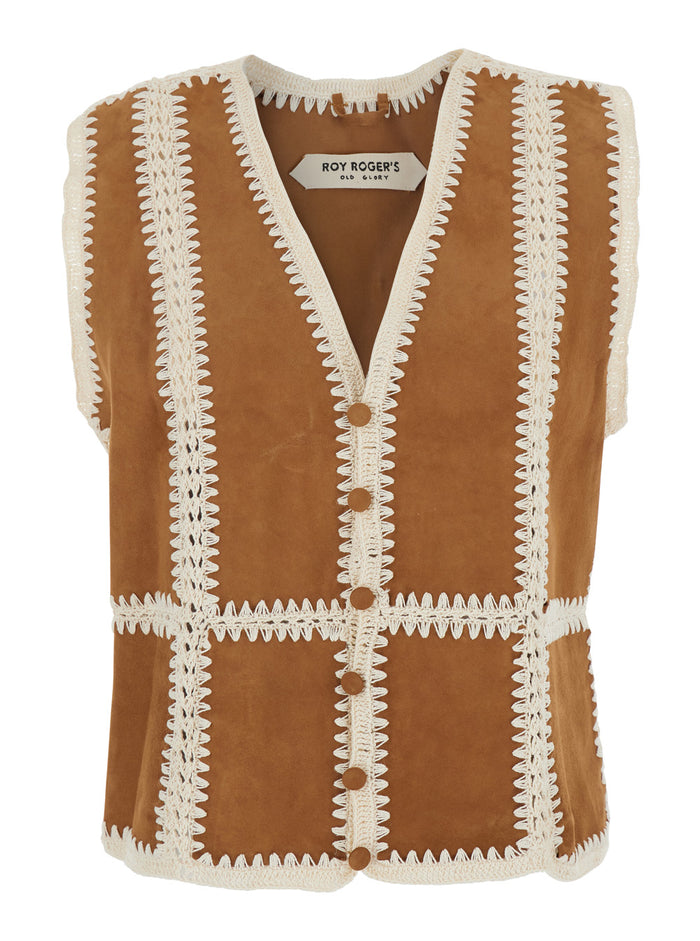 CS) Vest Raya OLD GLORY Suede RBS and crochet . Sand-Off white Brown Blazers
