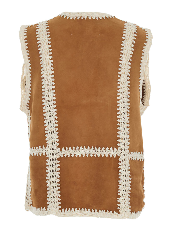 CS) Vest Raya OLD GLORY Suede RBS and crochet . Sand-Off white Brown Blazers