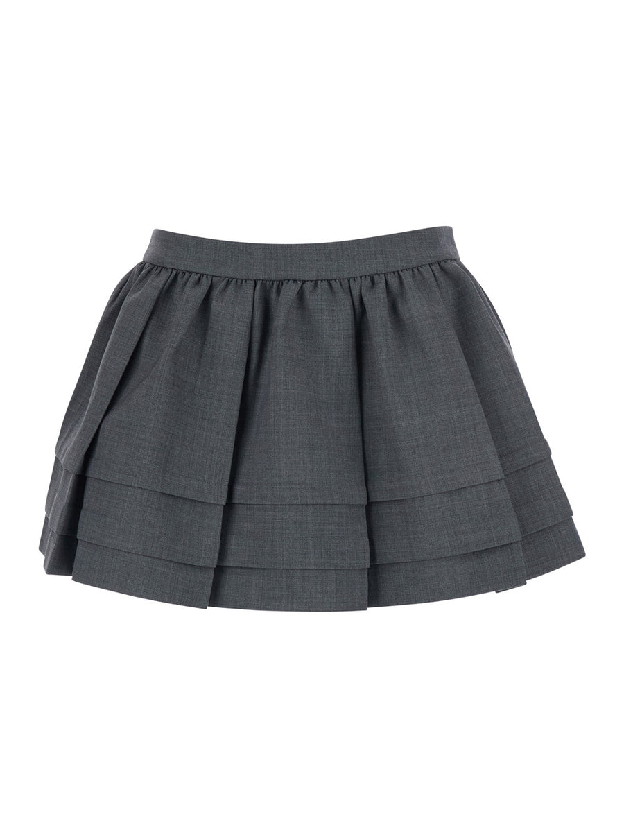Skirt Tuck Detail Pleated Wool-Blend Grey