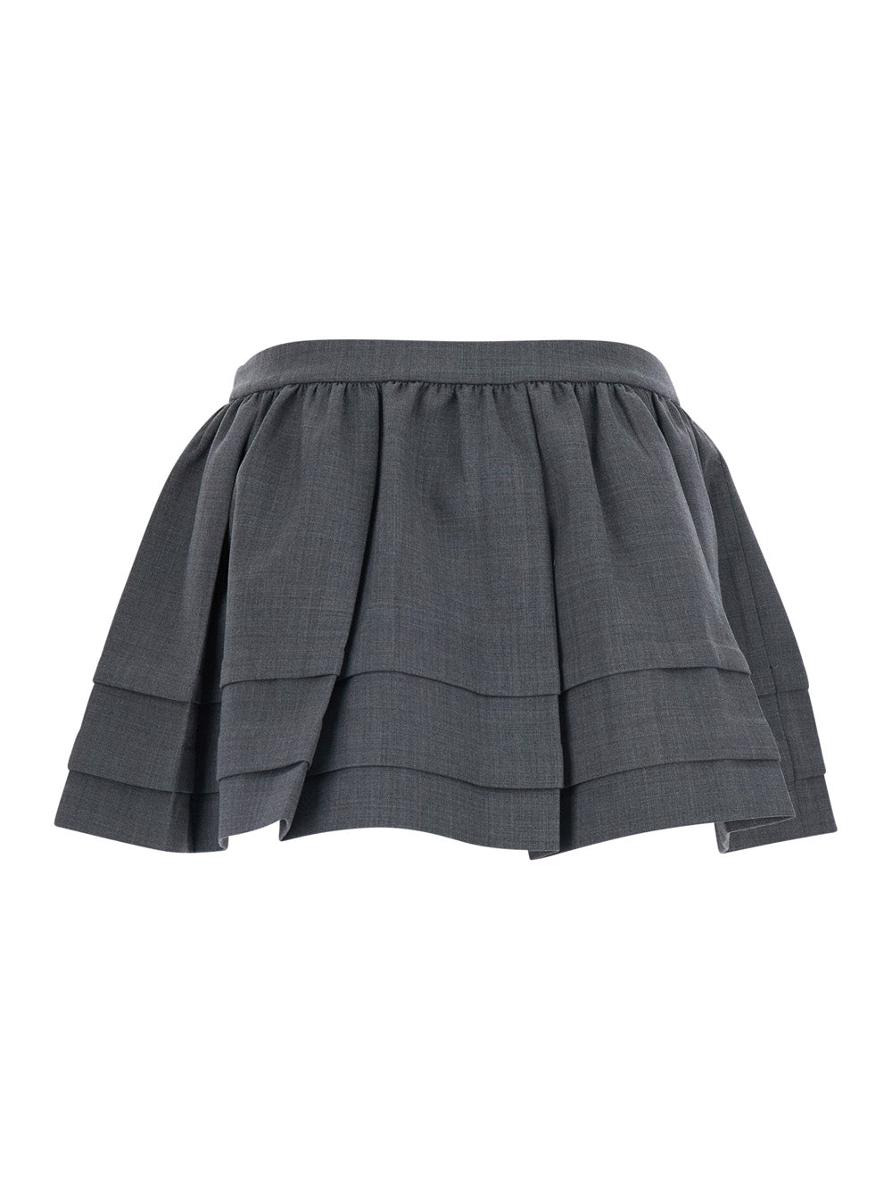 Gray Tuck Detail Pleated Skirt with Pleats and Stripe Details in Wool Polyester for Women Grey