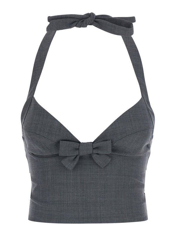 Cami Top Halter Bow Tie Grey Wool Tops