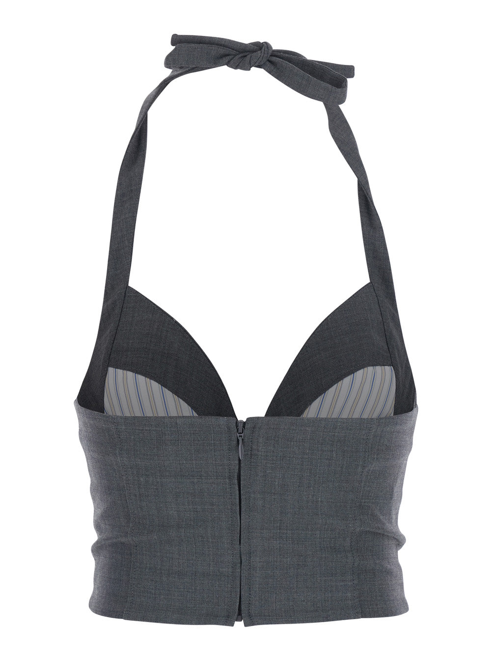 Halter Bow Tie Cami Top Gray Grey Wool Polyester Tops