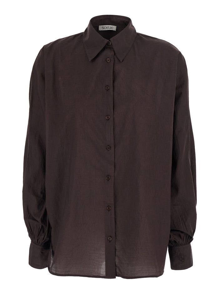 Blouse Antonia Classica Voile Brown With Long Sleeves And V-Neck Women Shirts Blouses