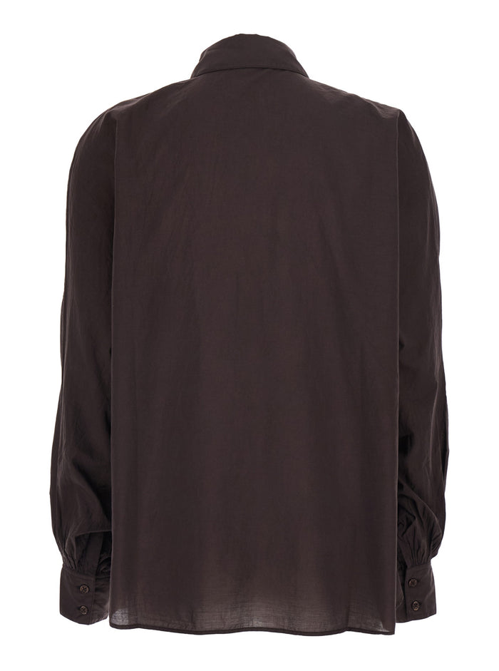 Blouse Antonia Classica Voile Brown With Long Sleeves And V-Neck Women Shirts Blouses
