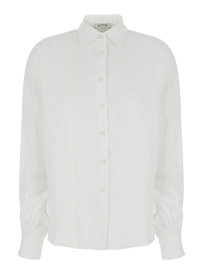 White Antonia Shirt With Pointed Collar And Long Sleeves For Women Blouses