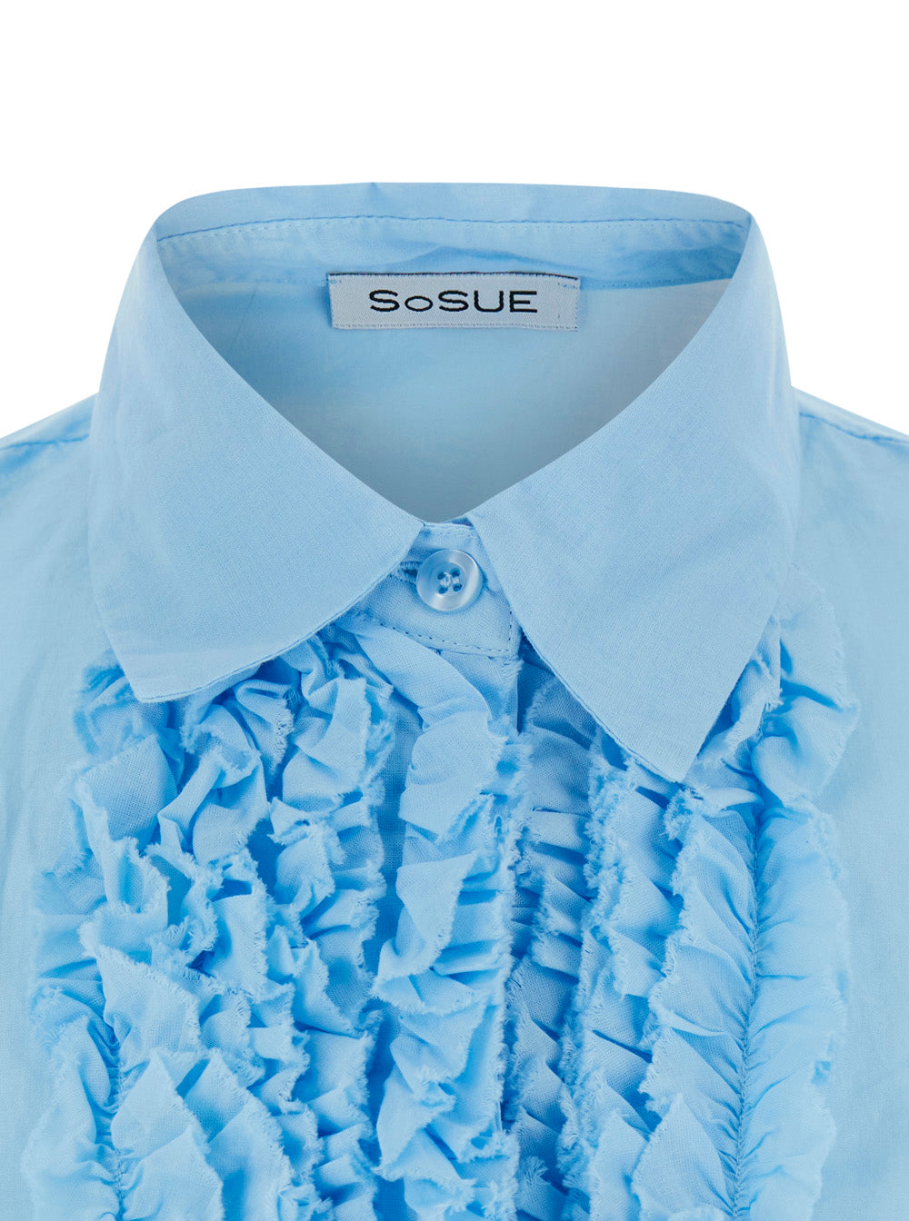 Blue Blouse With Ruffles And V-Neck Viscose For Women Light Shirts Blouses