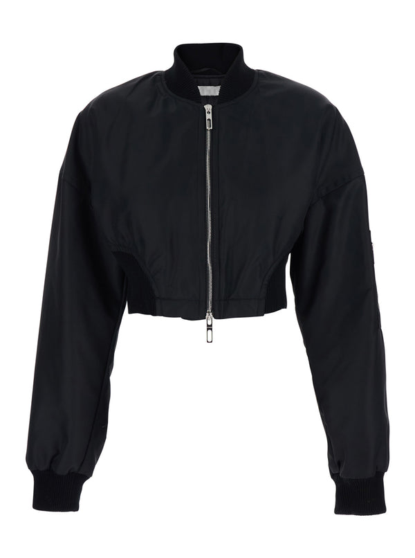 Crop Jacket Black Tech Fabric Polyamide Coat
