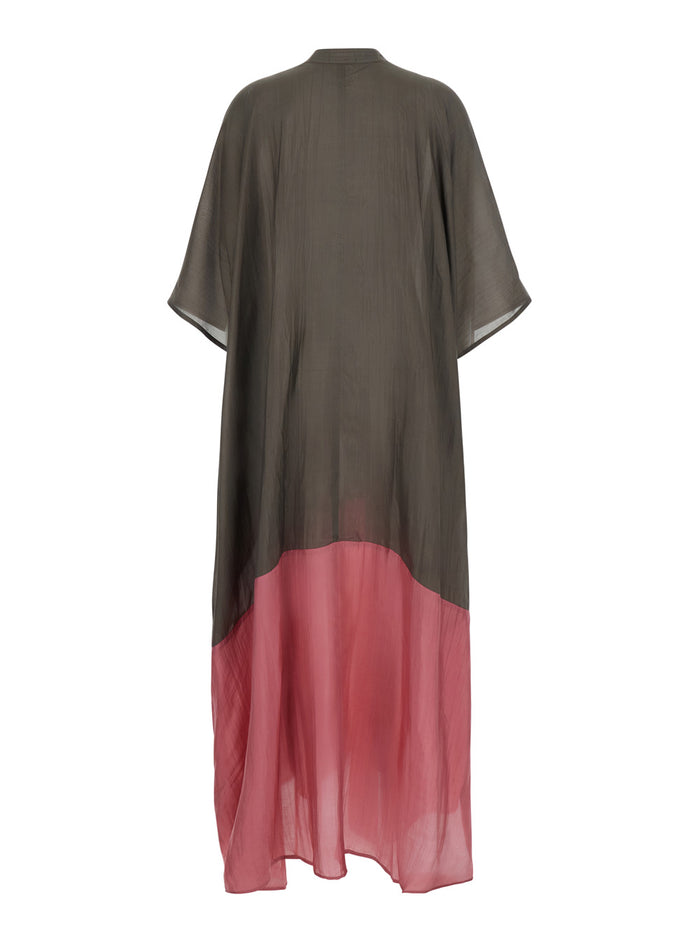 Kaftan Two Tone Tunic With Short Sleeves Tech Fabric Brown Women Beachwear