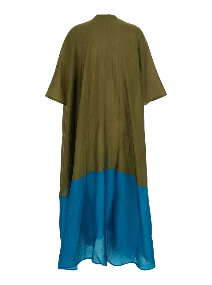 Two Tone Tunic Kaftan With Floral Details Brown Viscose For Women Beachwear
