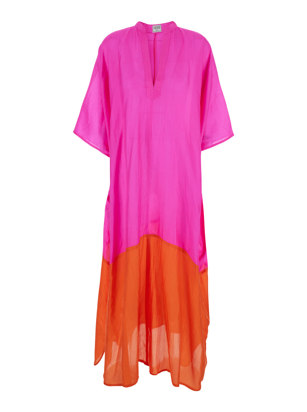 Kaftan Two Tone With V-Neck Fuchsia Fabric For Women Fuxia Beachwear