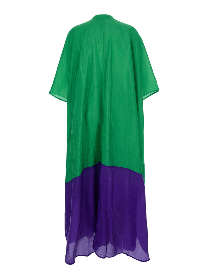 Bicolor Kaftan Two Tone Tunic With V-Neck Green Viscose For Women Beachwear