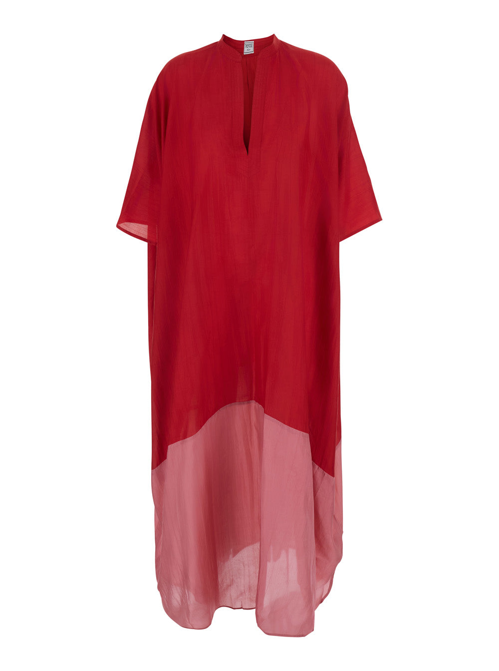 Bicolor Kaftan Two Tone Tunic With Floral Details Red Viscose For Women Beachwear