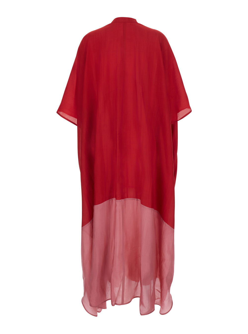 Bicolor Kaftan Two Tone Tunic With Floral Details Red Viscose For Women Beachwear