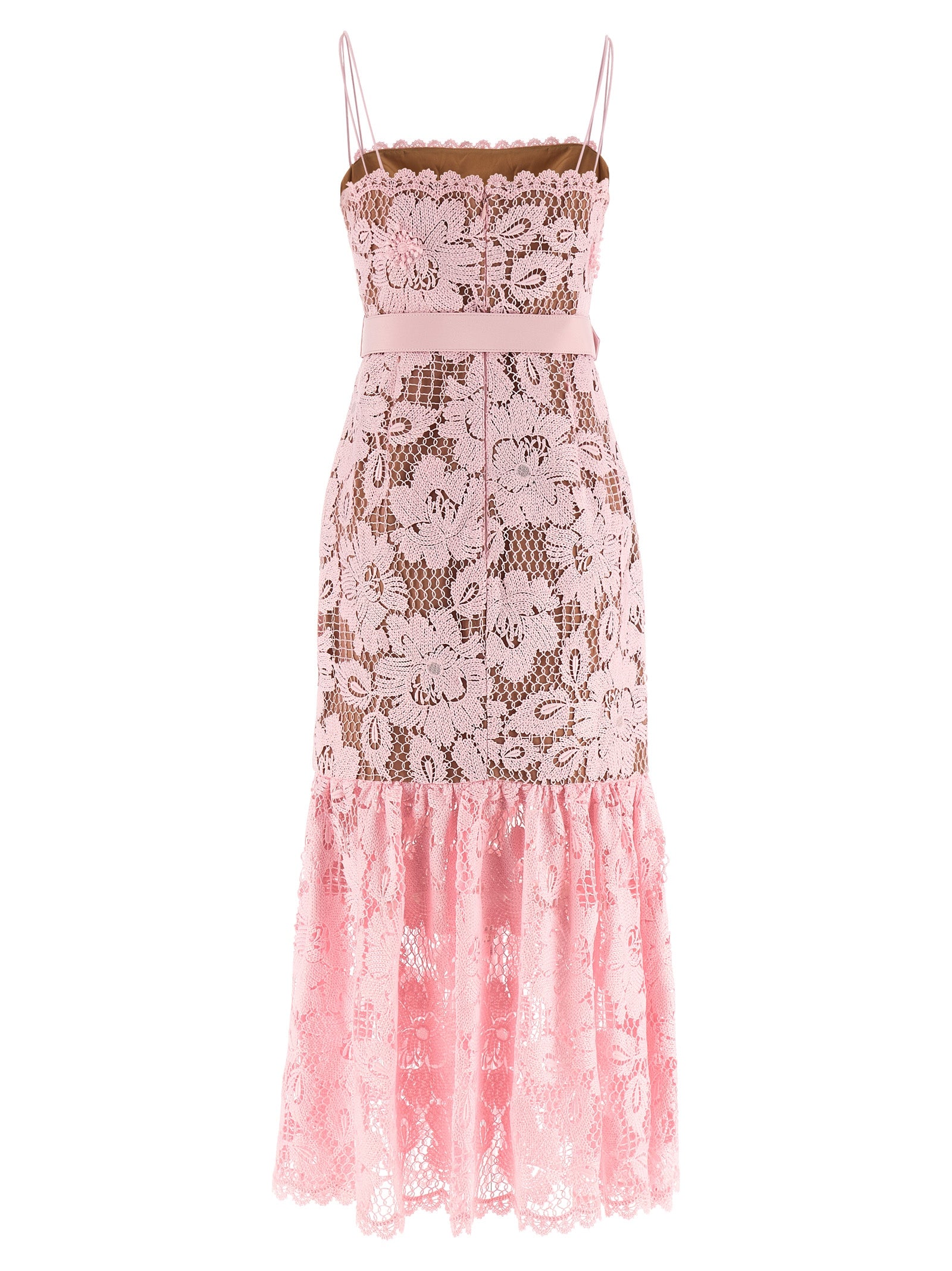 Pink Crochet Lace Midi dress Polyester