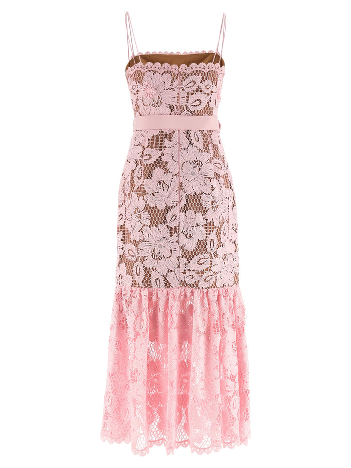 Pink Crochet Lace Midi dress Polyester