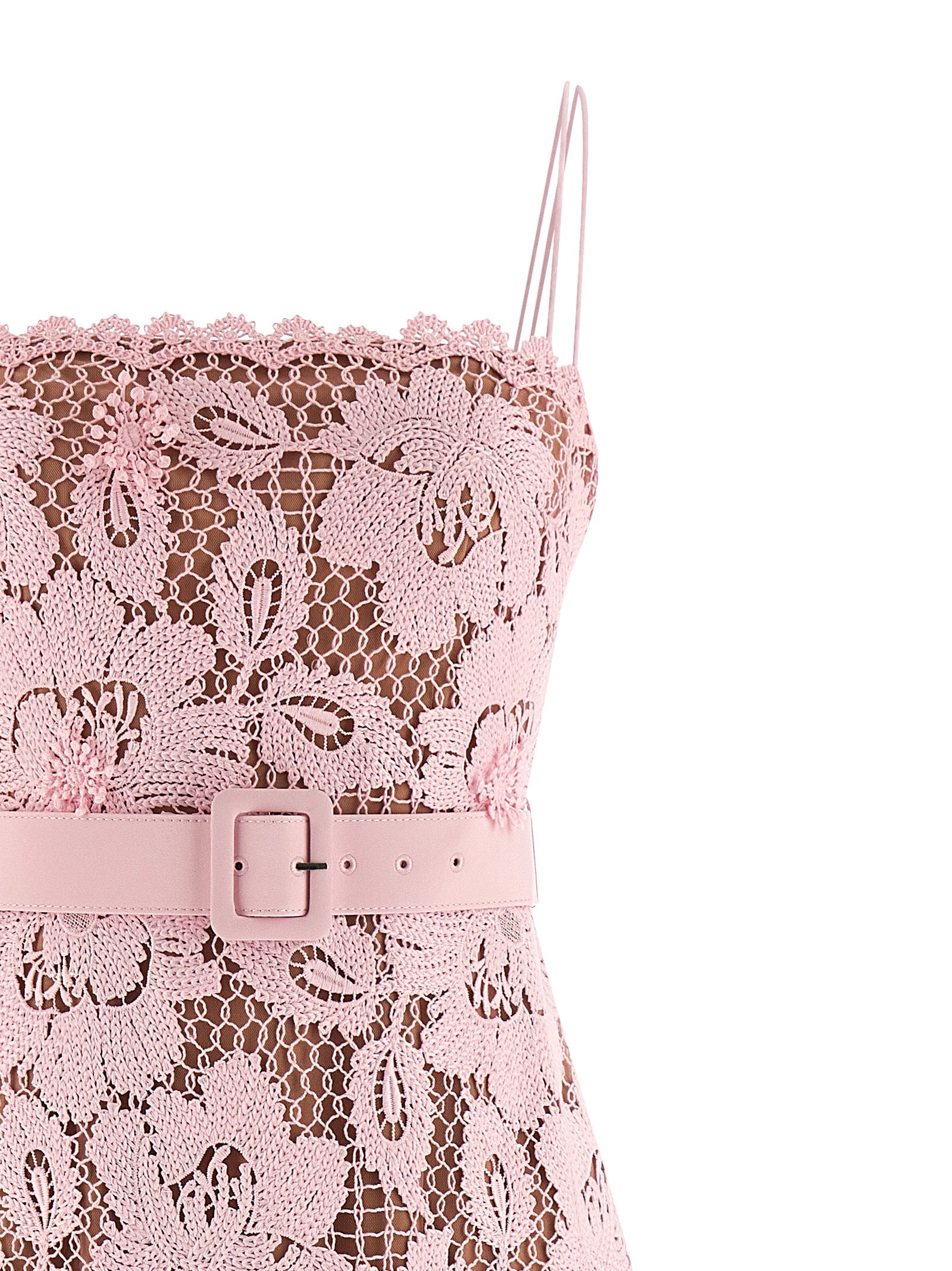 Pink Crochet Lace Midi dress Polyester