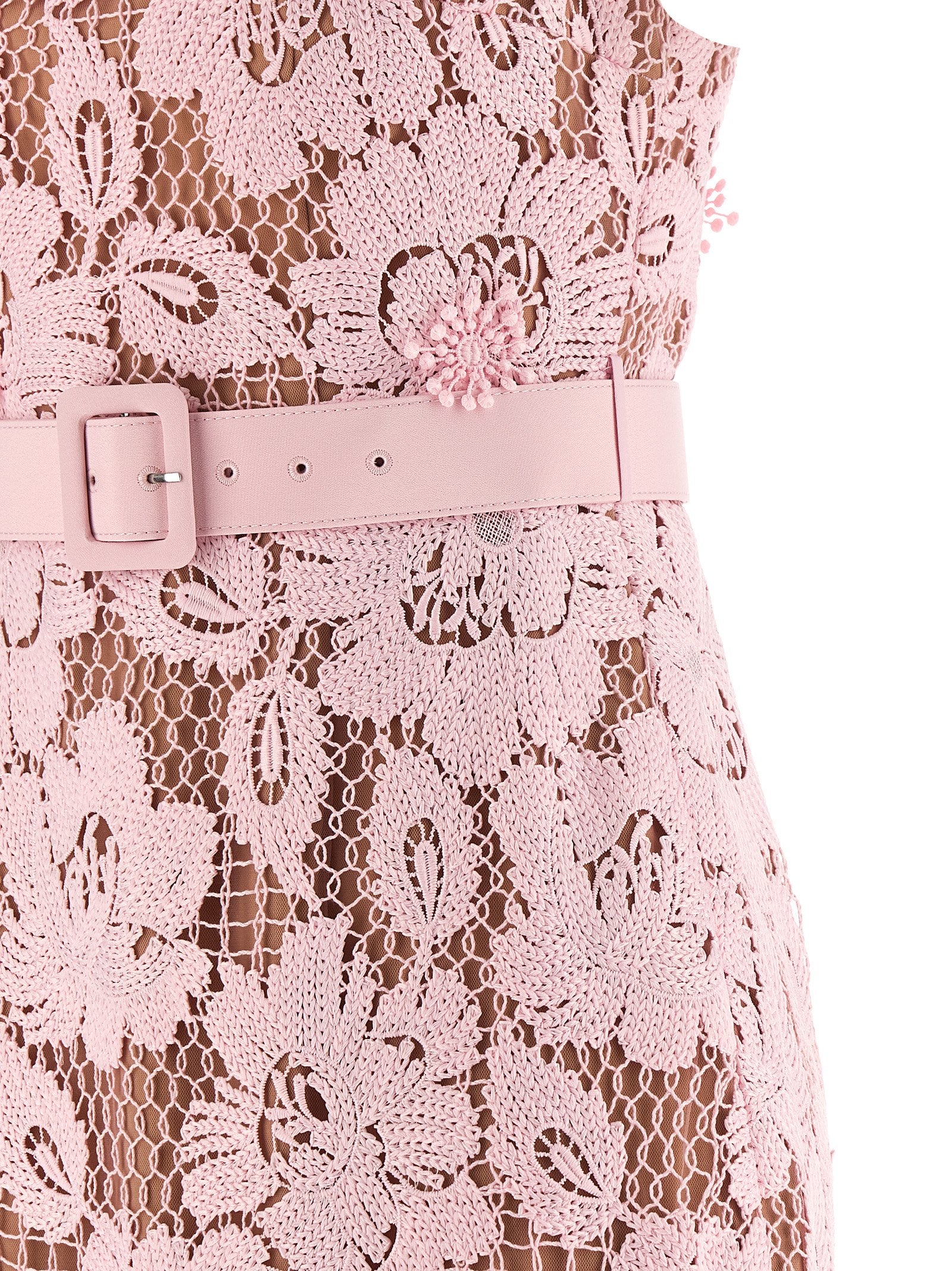Pink Crochet Lace Midi dress Polyester