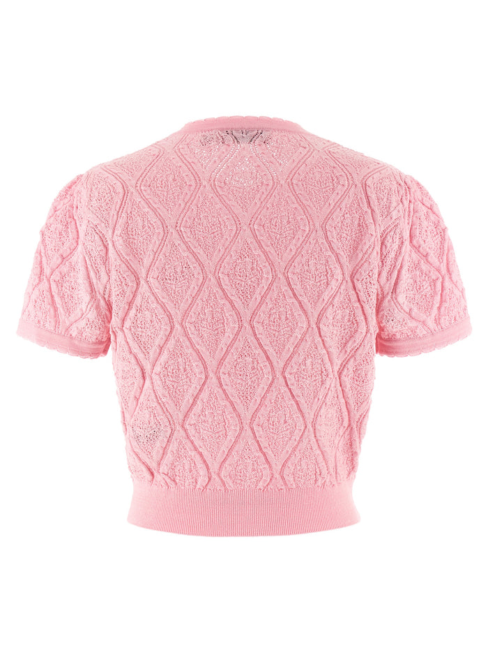 Pink pointelle knit top Cotton Polyester Polyamide Tops