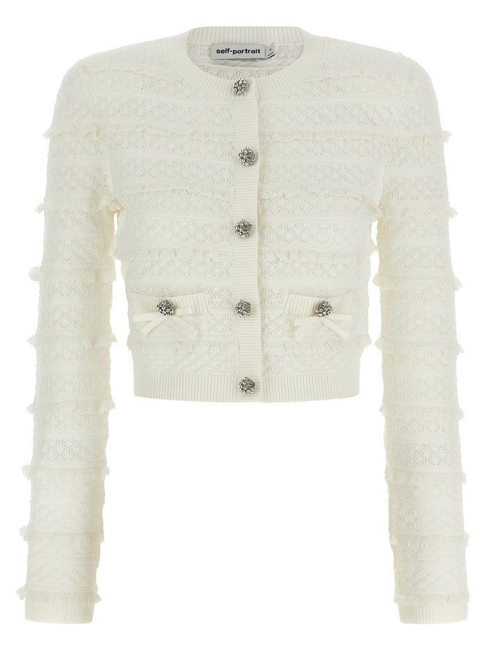 Pointelle Diamante cardigan White Viscose Sweater, Cardigans