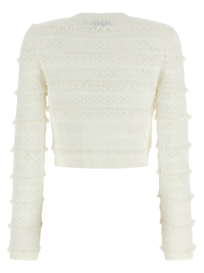 Pointelle Diamante cardigan White Viscose Sweater, Cardigans