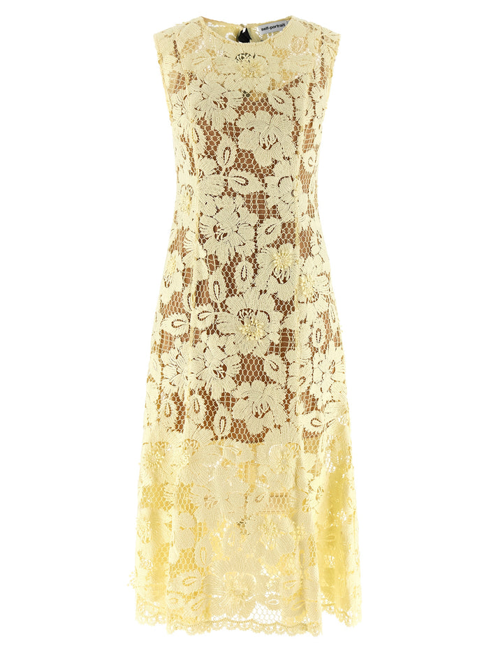 Yellow crochet lace midi dress Polyester