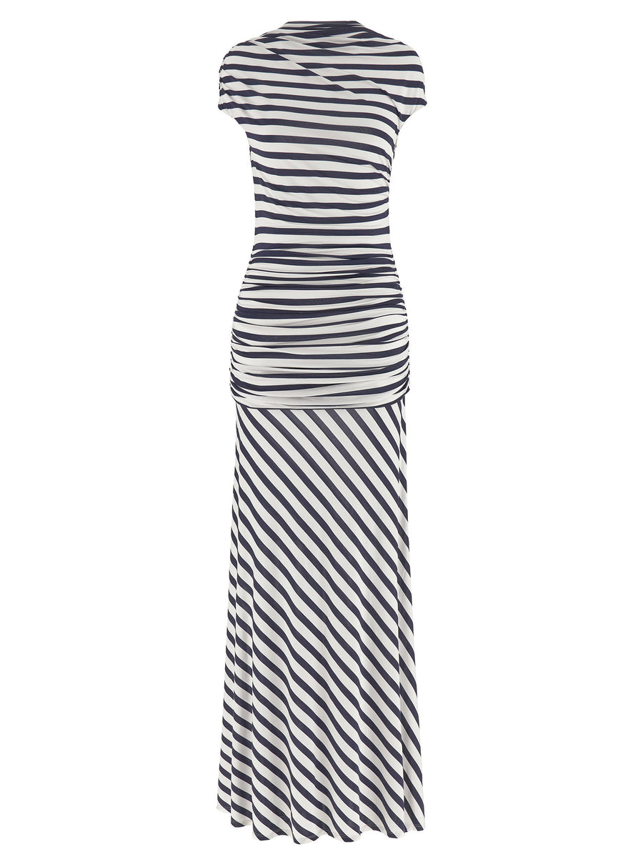 Self-Portrait Striped Jersey Dress — Navy