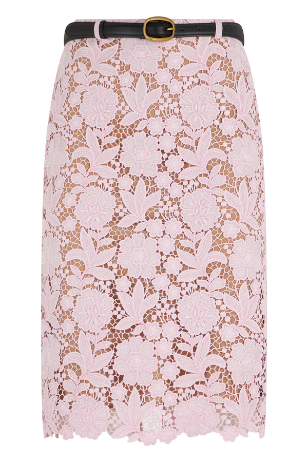 Lace Midi Skirt Pink Polyester