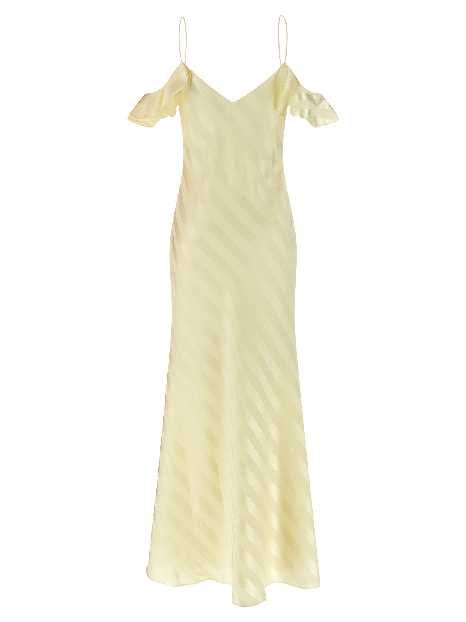 Satin Striped long dress Yellow Polyester