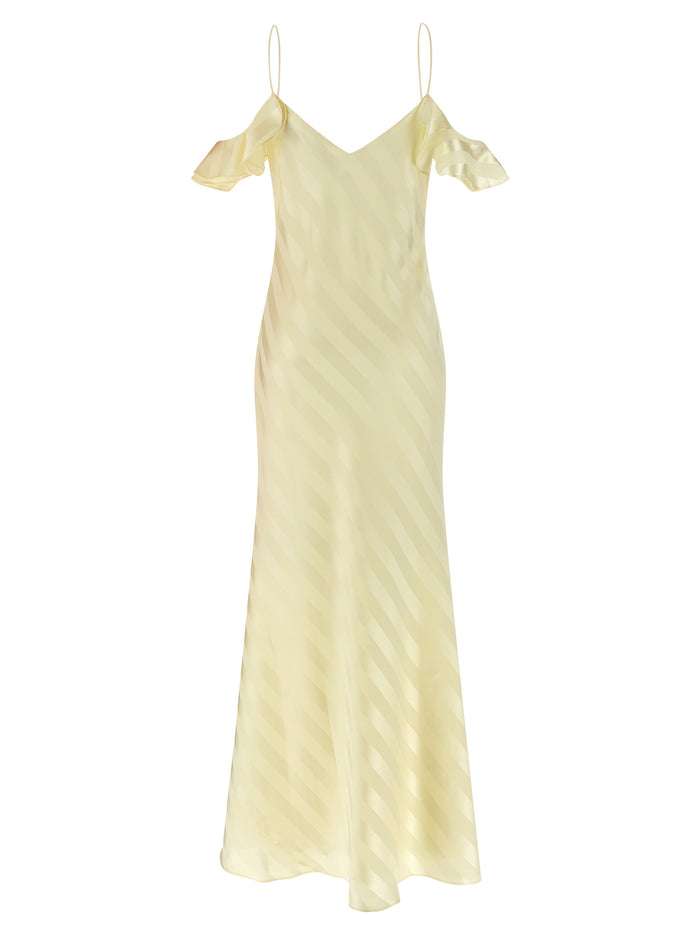 Satin Striped long dress Yellow Polyester