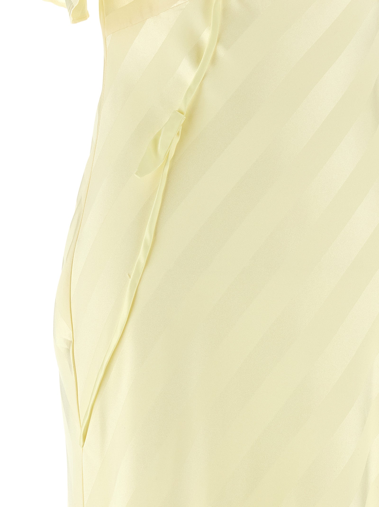 Satin Striped long dress Yellow Polyester