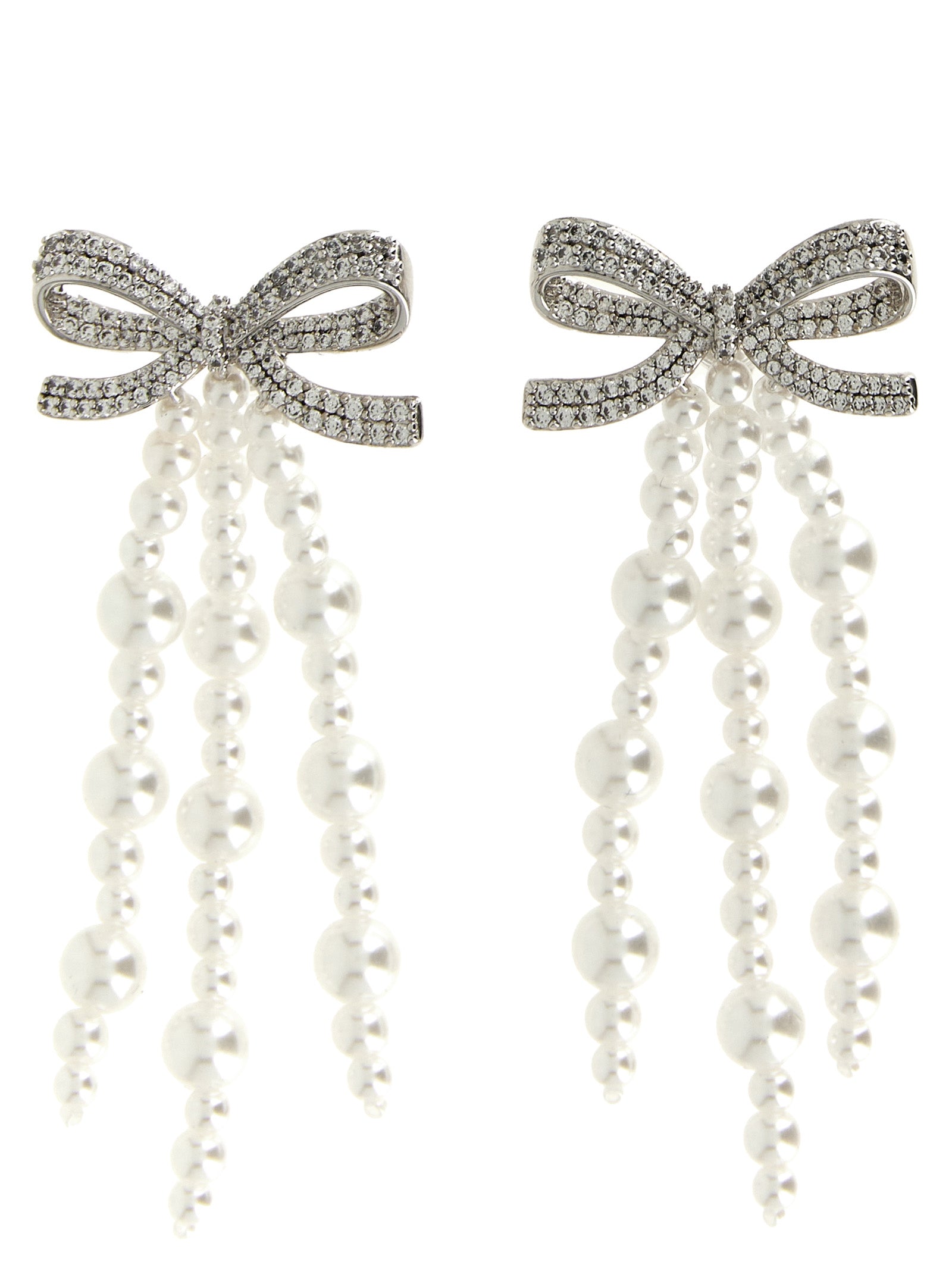 Bow Pearl Waterfall Earrings Silver Copper Jewelry