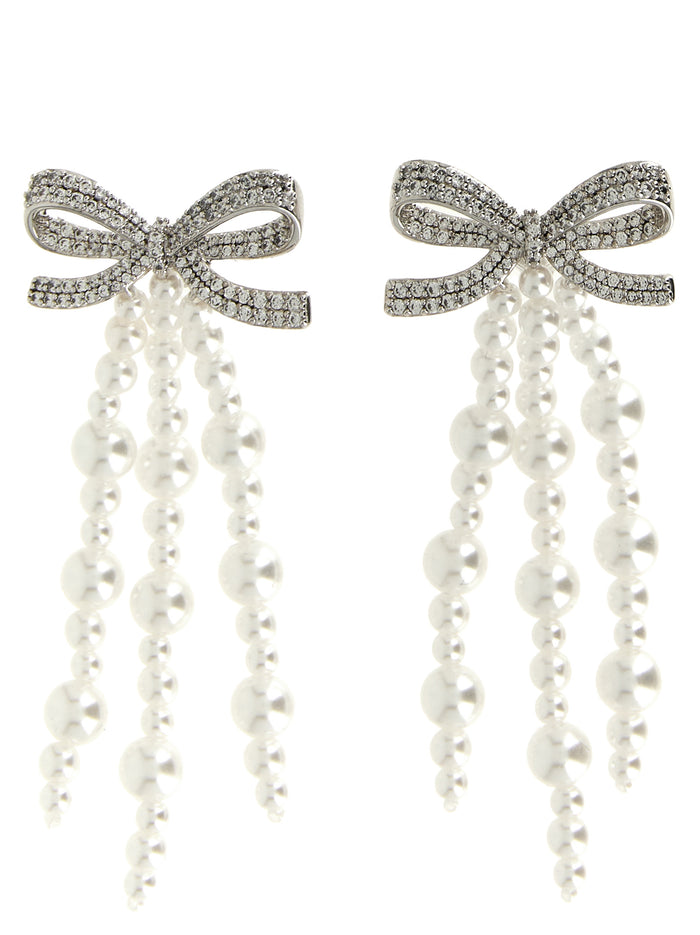 Bow Pearl Waterfall Earrings Silver Copper Jewelry