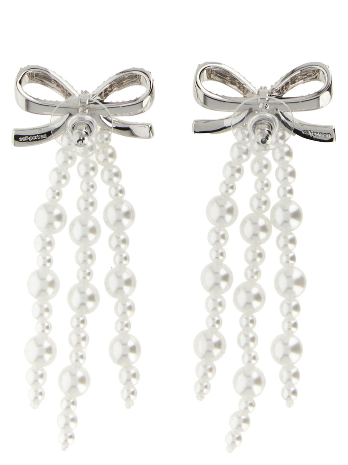 Bow Pearl Waterfall Earrings Silver Copper Jewelry