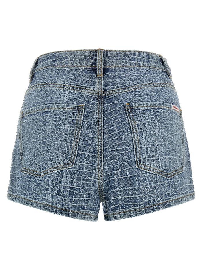 Rhinestone shorts Light Blue Cotton Bermuda
