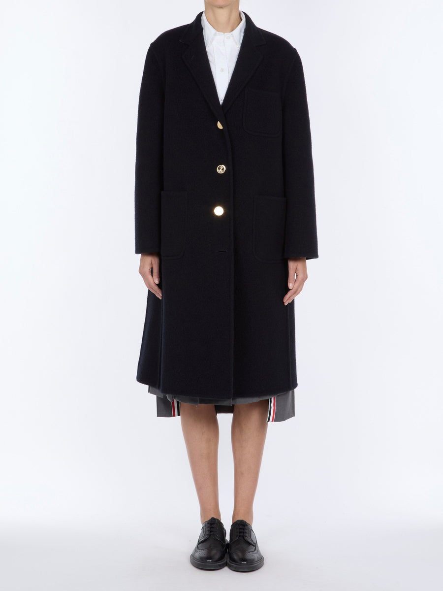 Manteau Oversize À Manches Cloche Et Poches Plaquées En Laine Bouillie Blue Coat