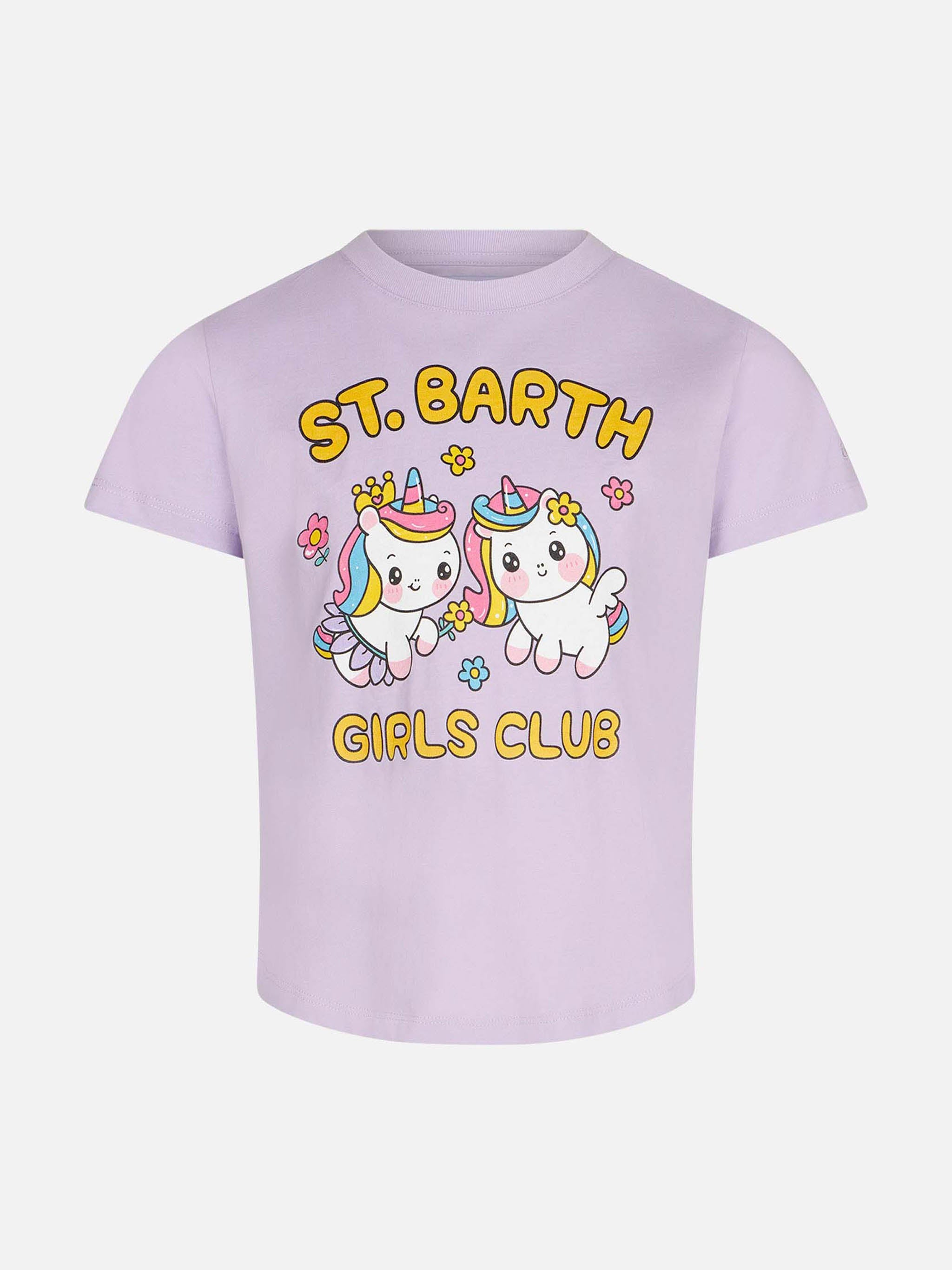 Girl T-Shirt With St. Barth Girls Club And Unicorns Print Pink