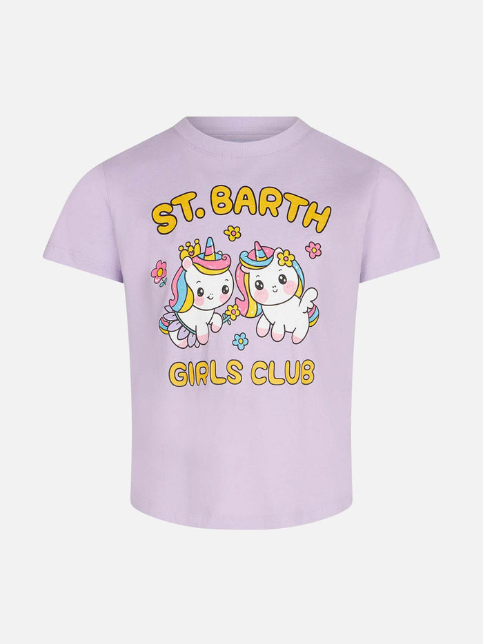 Girl T-Shirt With St. Barth Girls Club And Unicorns Print Pink