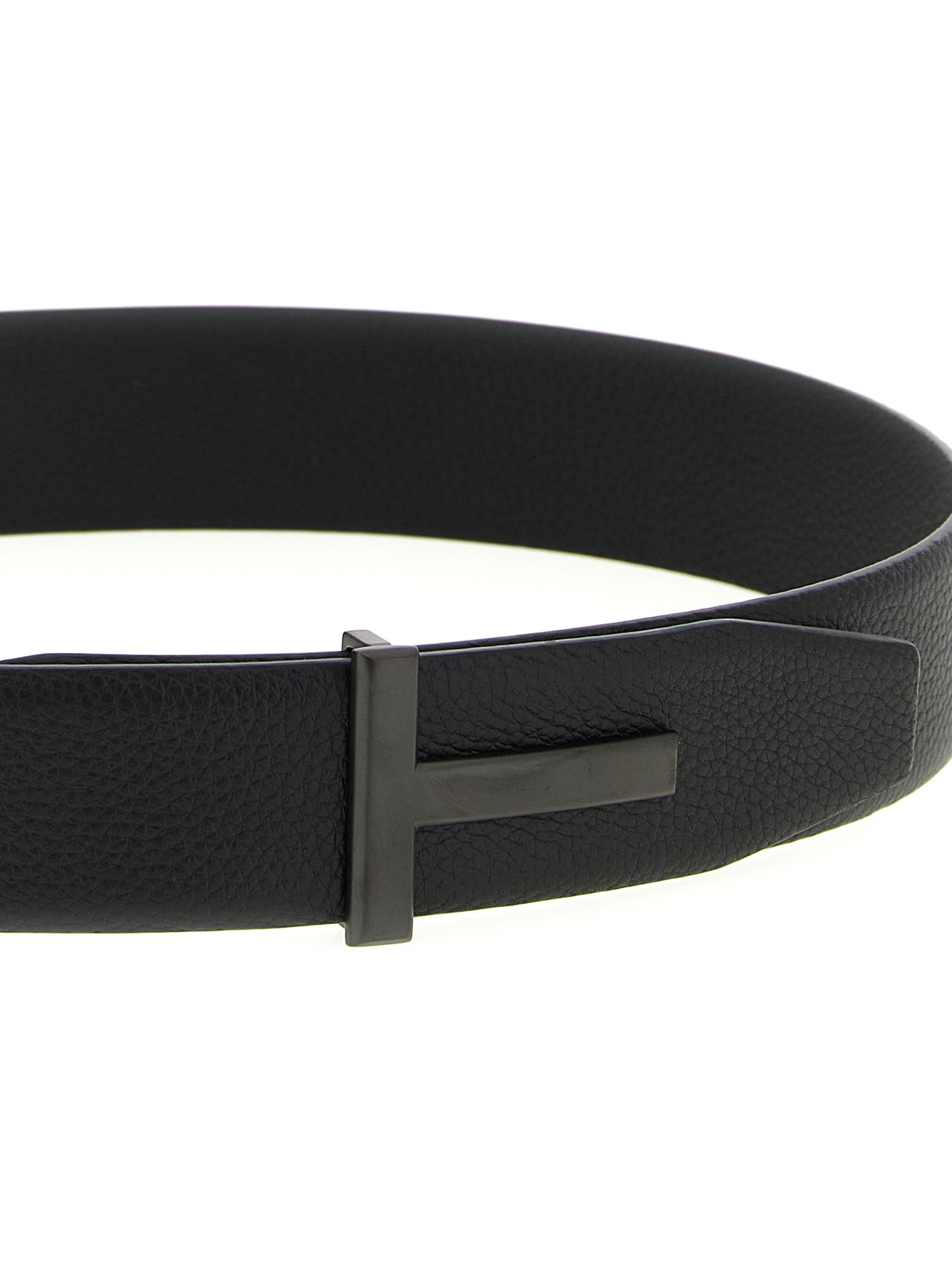 Hammered leather belt Black Calfskin (bos Taurus)