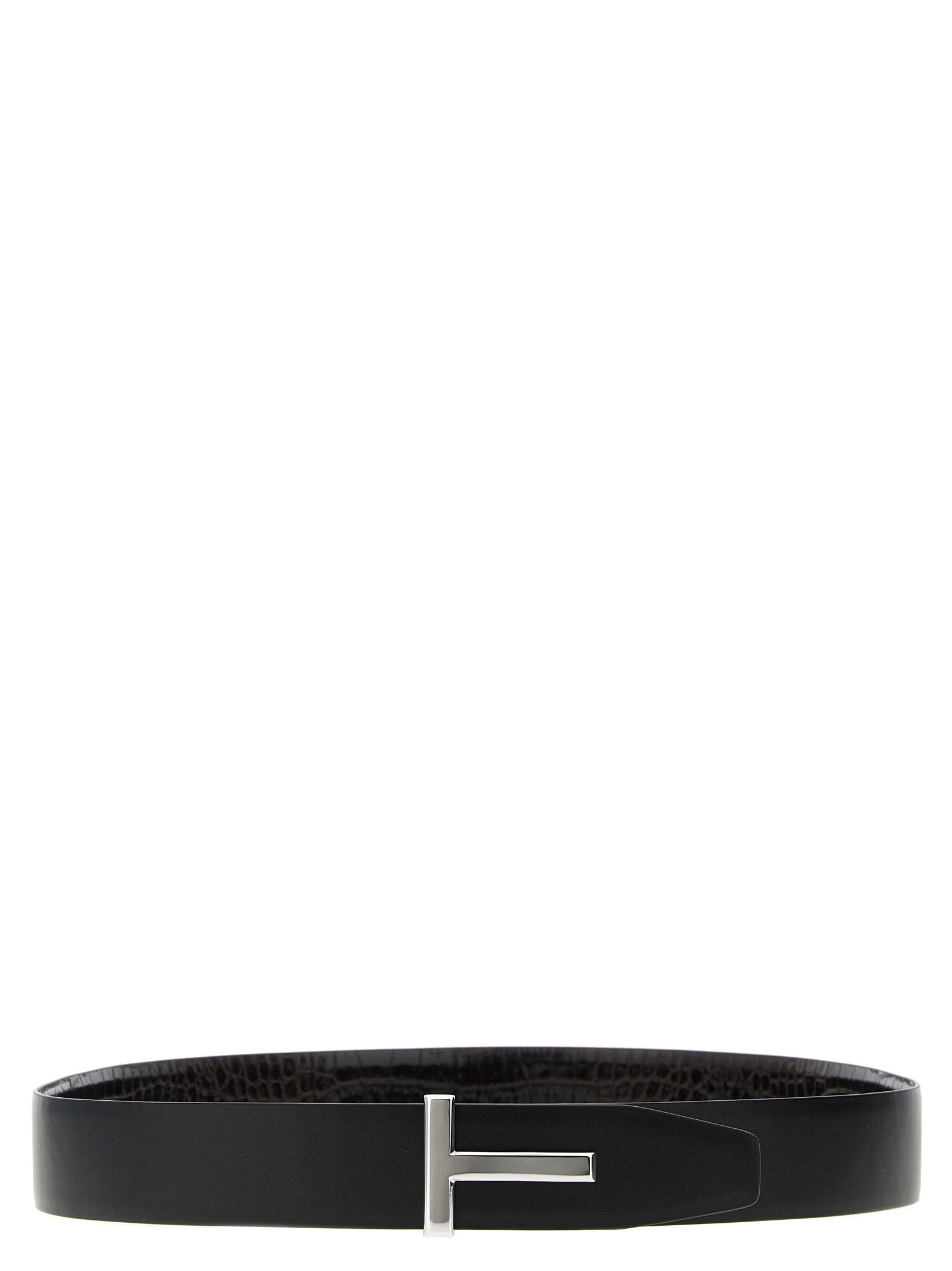 Reversible crocodile leather belt Brown Calfskin (bos Taurus)