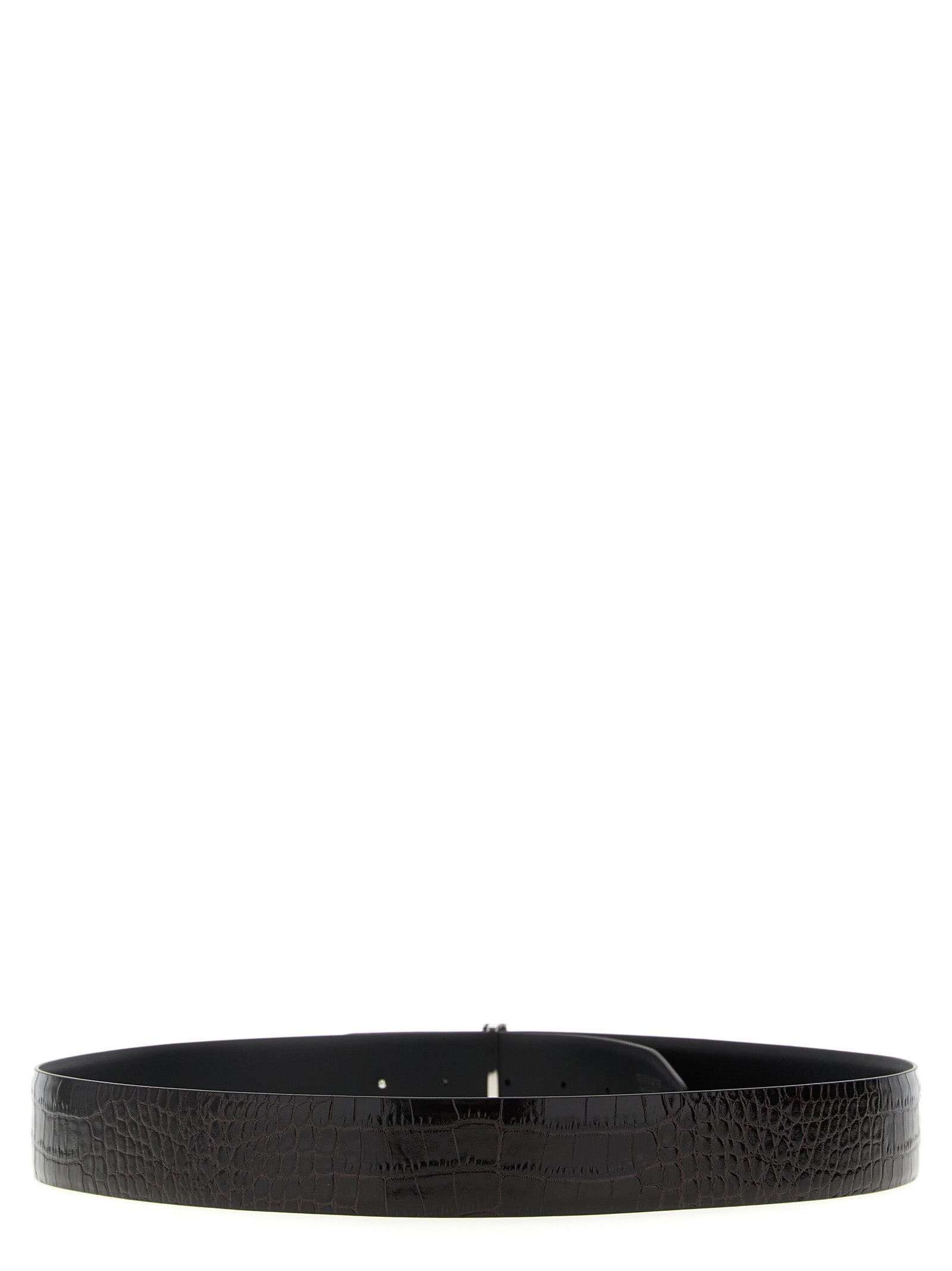 Reversible crocodile leather belt Brown Calfskin (bos Taurus)