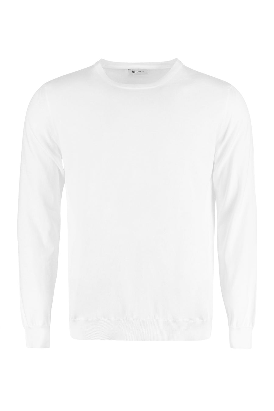 Fine-Knit Sweater With Ribbed Edges White Cotton Sweatshirts