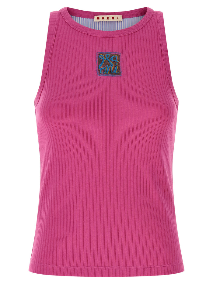 Logo patch tank top Fuchsia Cotton Tops