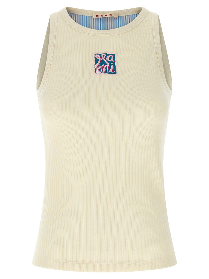 Logo patch tank top Beige Cotton Tops