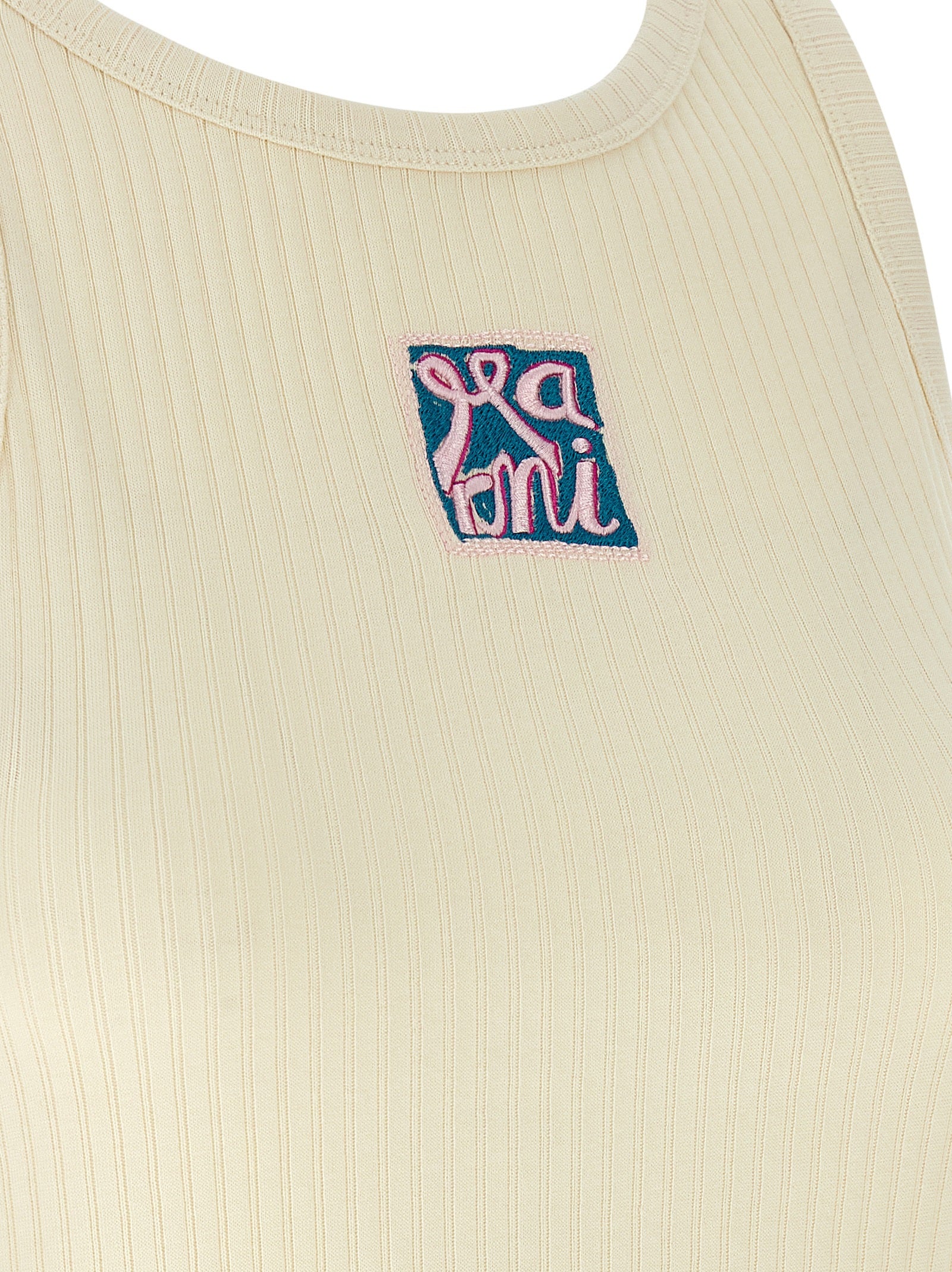 Logo patch tank top Beige Cotton Tops