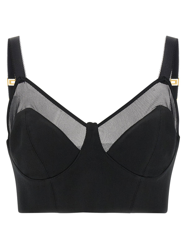 Elisabetta Franchi Wool and Tulle Bustier Top — Black