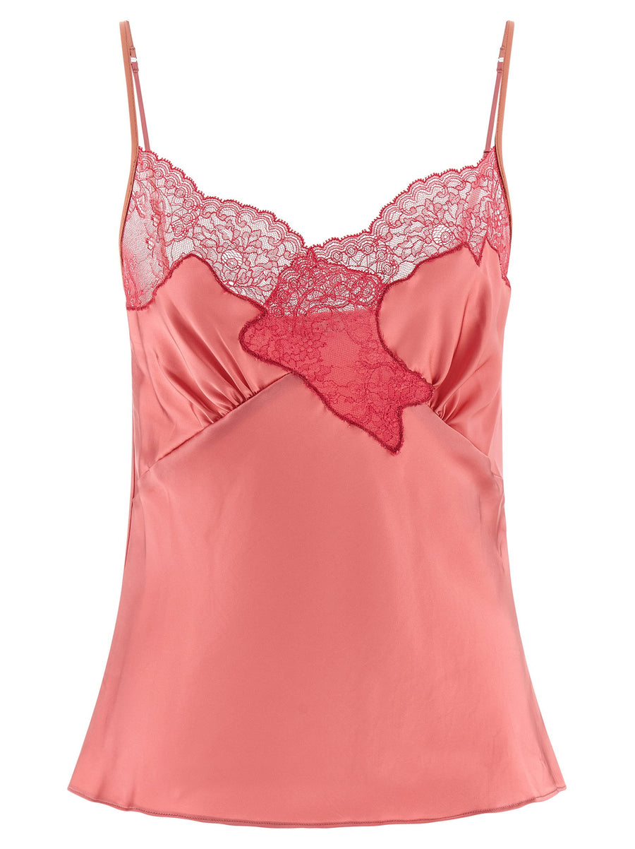 Vaillant Lace-Insert Satin Tank Top — Coral