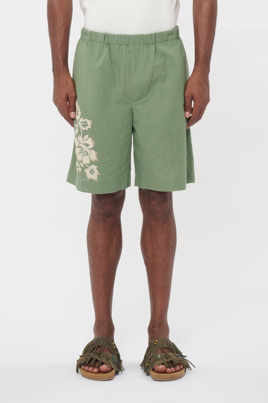 Baziszt Linen bermuda shorts in green