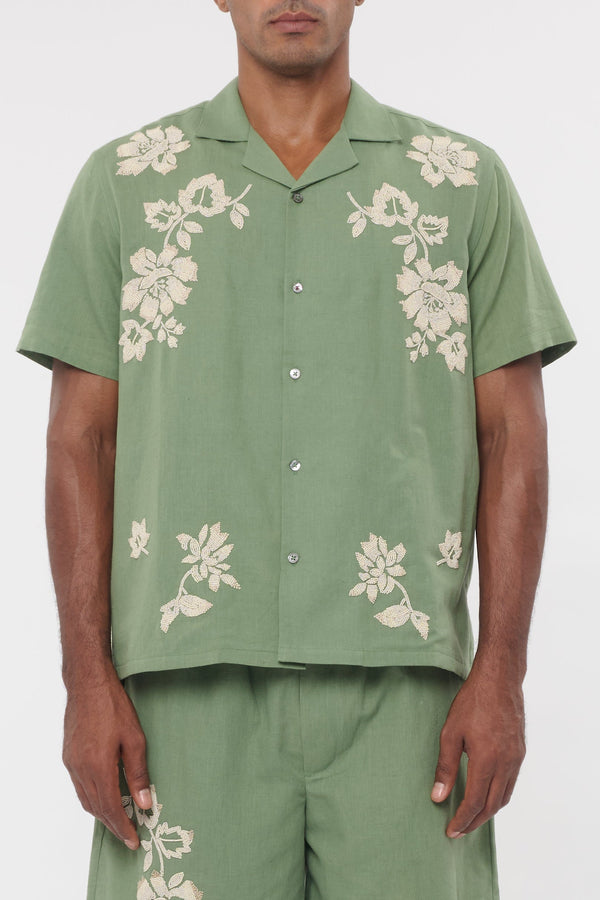 Baziszt Viscose or linen blend shirt in green