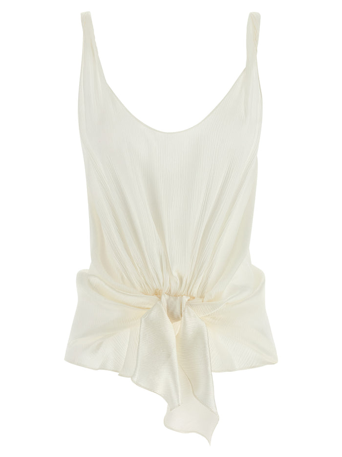 Front Knot top White Silk Tops